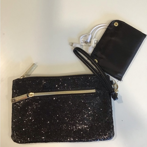Liz Claiborne Black Glitter Charging Wristlet - Picture 2 of 3